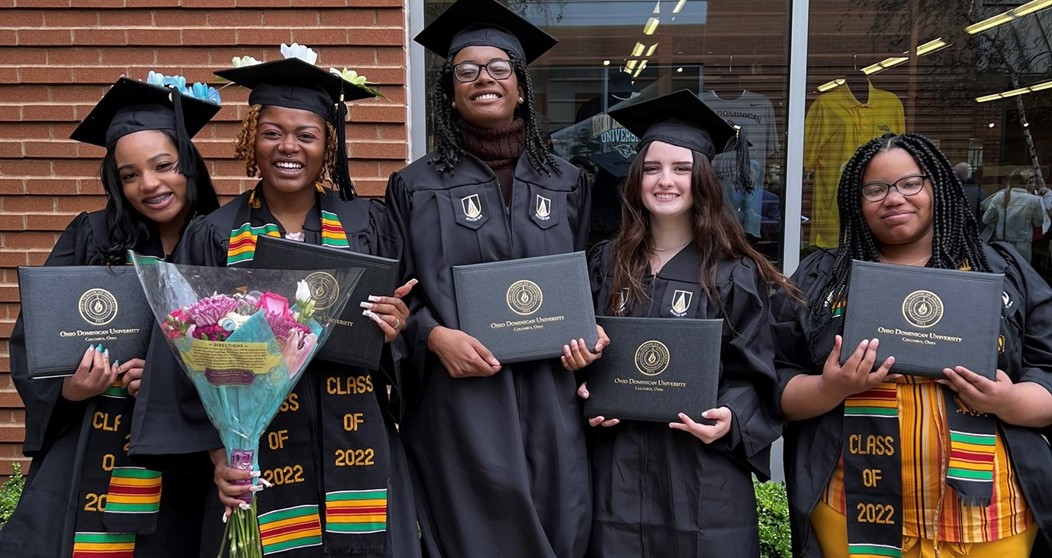 Congratulation to TCS@ODU students; SeMaria, Nyobi, Micaiah, Fiona, and Kezayah for earning their Associates of Arts degree from Ohio Dominican University on Saturday, May 7!